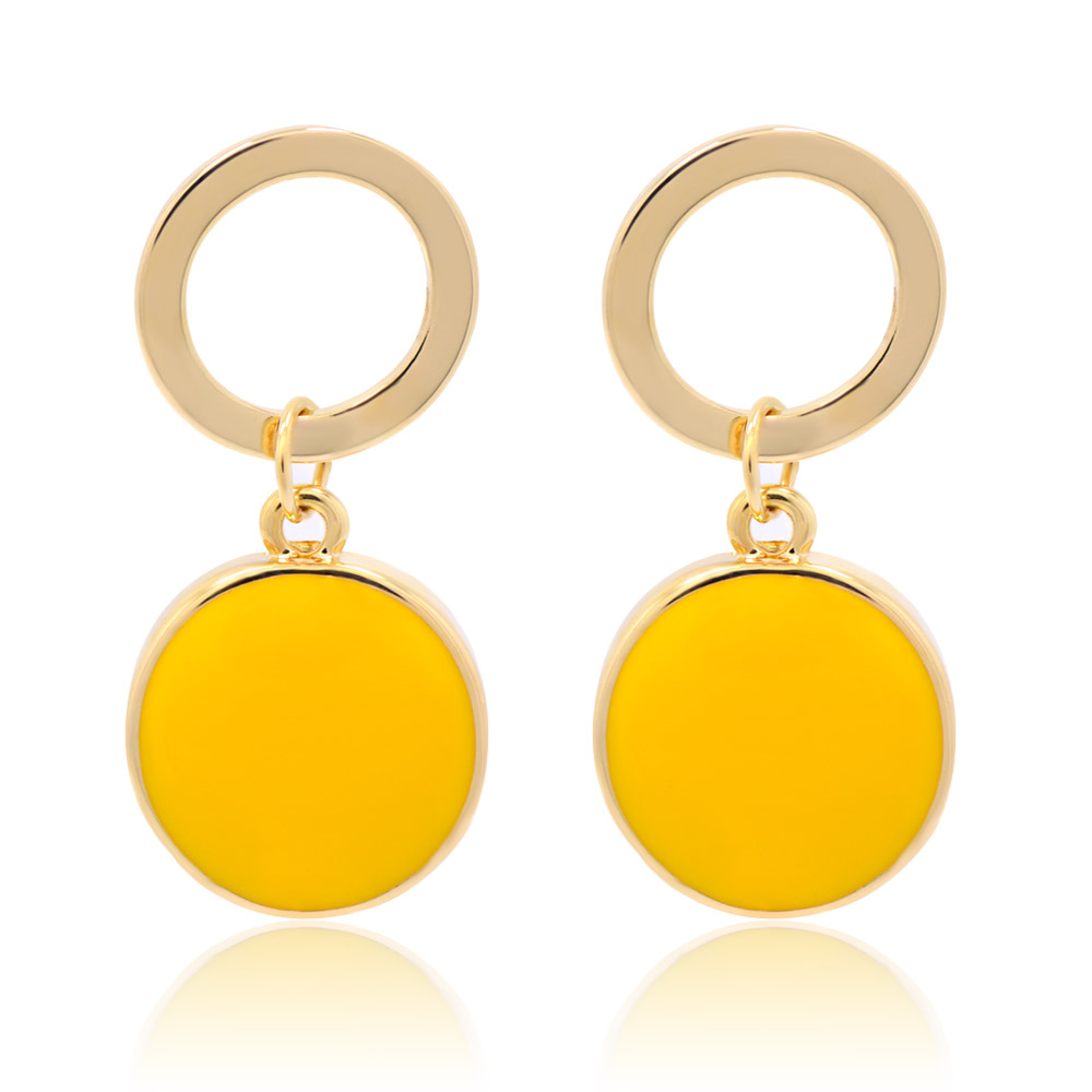 Spring Yellow Enamel Round Disc Earrings